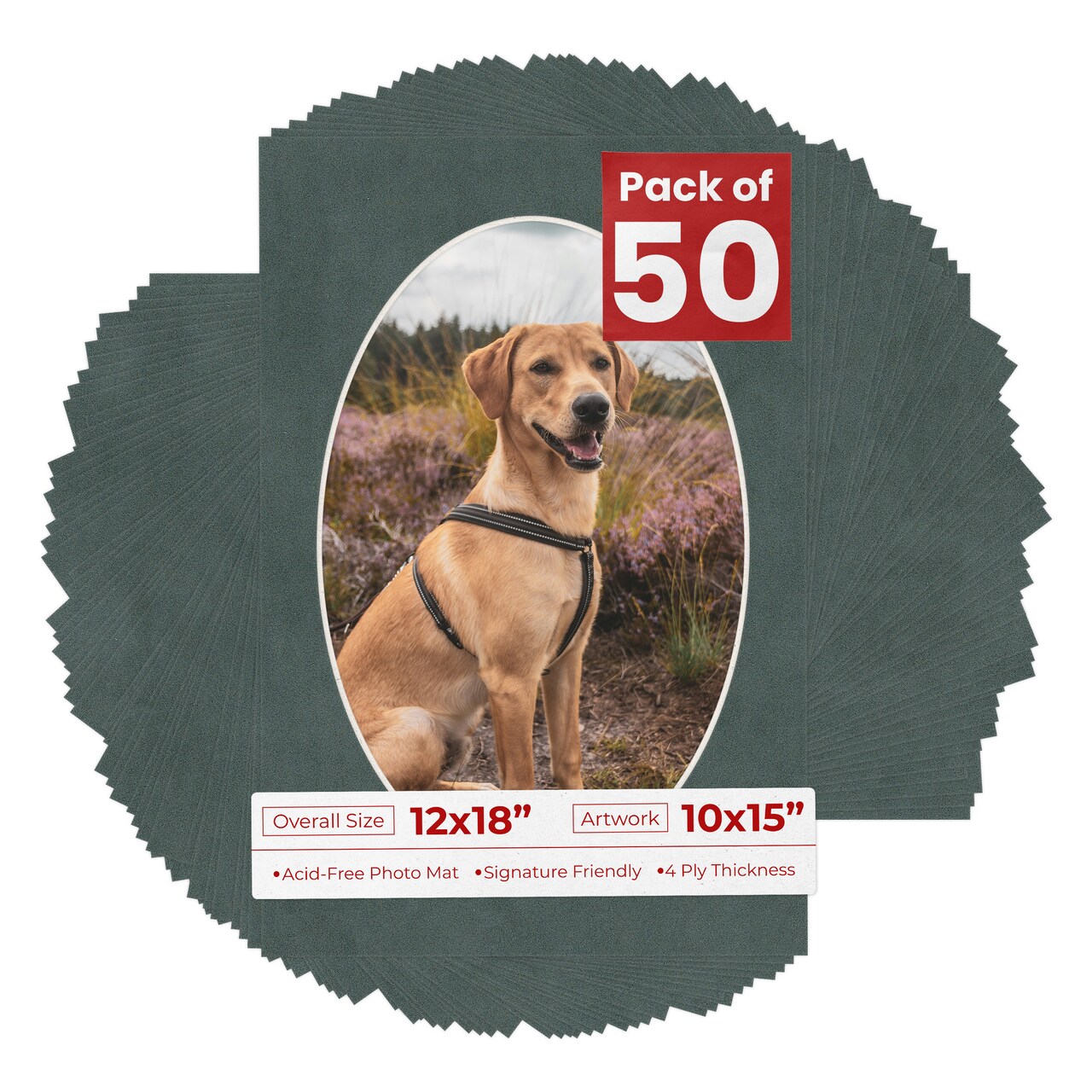 Dark Grey Suede Mat Board for 12x18 Frames - Oval Opening for 10x15 Photos